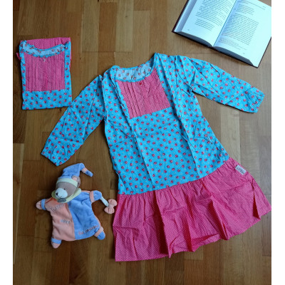 AS2048 - Baju Anak Dress Lengan Panjang Biru Pink (Ukuran M dan L)