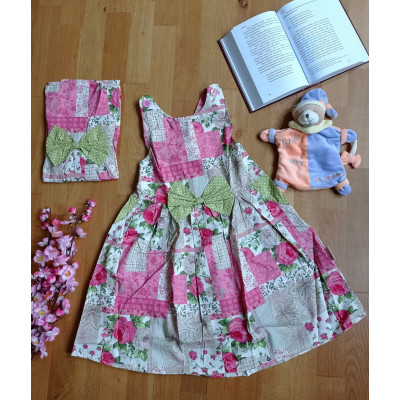 AS2049 - Baju Anak Dress Tanpa Lengan Pita Hijau Pink (Ukuran M dan L)