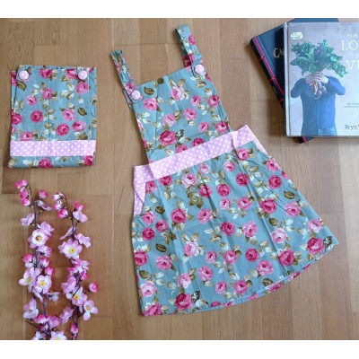 AS2054 - Baju Anak Dress Kodok Hijau Toska Flower Big  (Ukuran M & L)