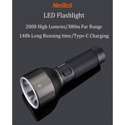 PJ2019 - XIAOMI NEXTOOL SENTER LED USB RECHARGEABLE 2000 LUMENS HITAM