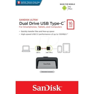 PJ2030 - FLASDDISK SANDISK OTG ULTRA DUAL DRIVE USB Type-C 16GB - ORIGINAL