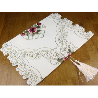 TD2041 - Taplak Meja Segitiga Tipis Flower Pink