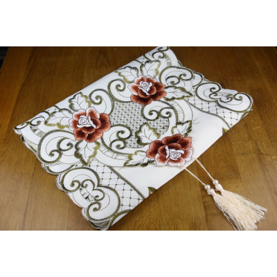 TD2042 - Taplak Meja Segitiga Tipis Flower Brown