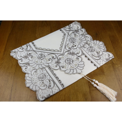 TD2043 - Taplak Meja Segitiga Tipis Flower Silver