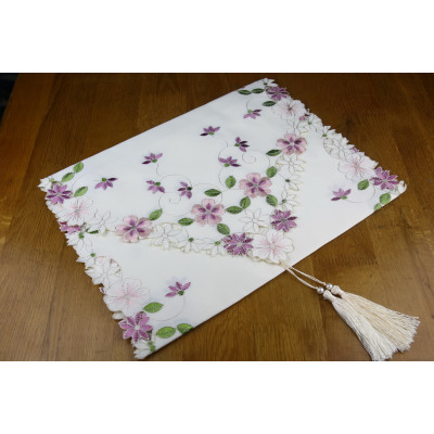 TD2044 - Taplak Meja Segitiga Tipis Flower Purple