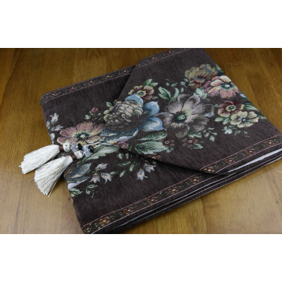 TD2054 - Taplak Meja Segitiga Tebal Flower Brown 