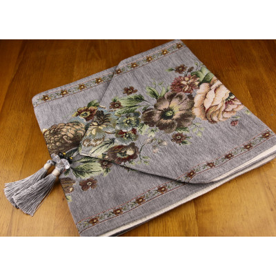 TD2055 - Taplak Meja Segitiga Tebal Flower Grey